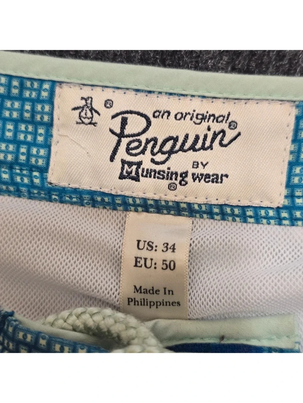 Original Penguin Swim Shorts Men’s 34 Blue Geo Print Mesh Lined